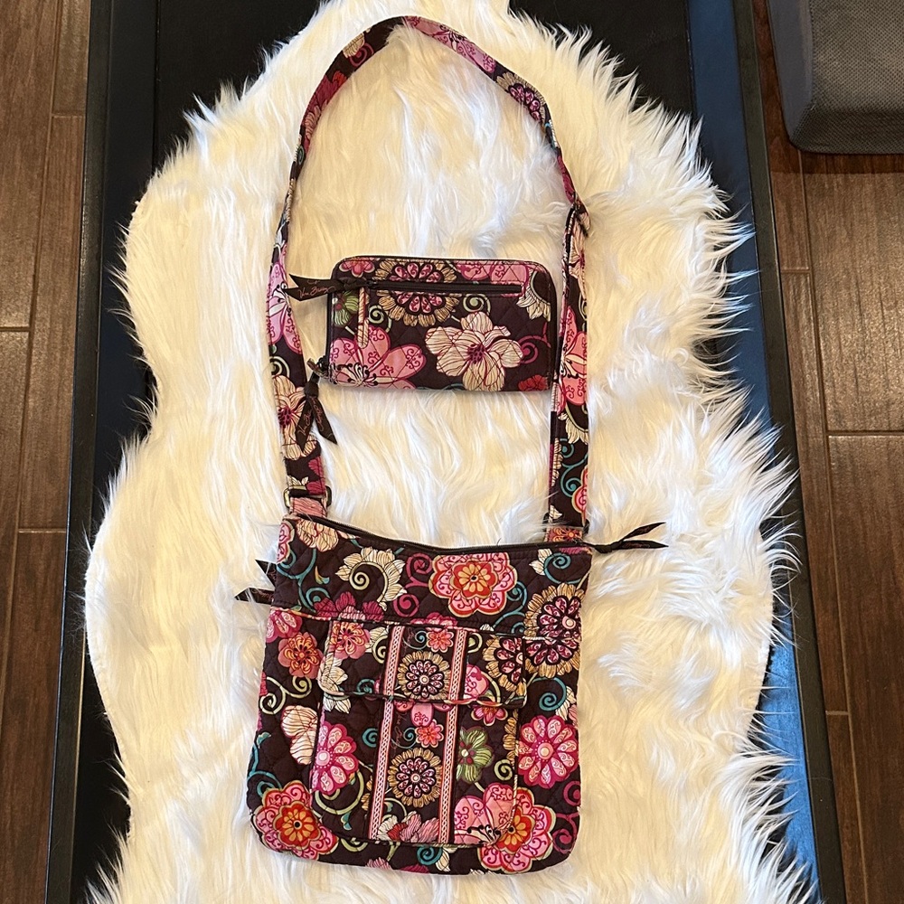 Vera Bradley Floral Crossbody Bag and Wallet Set